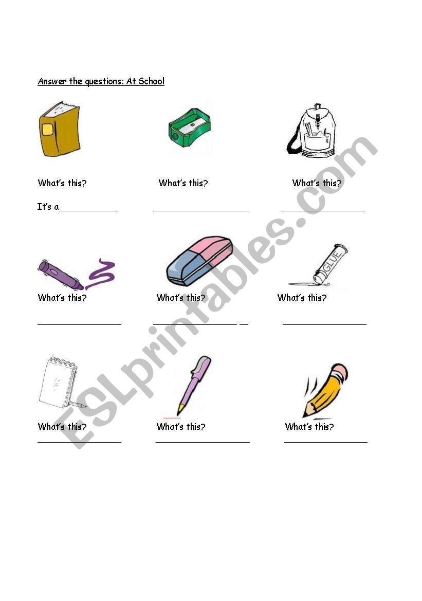 School Objects worksheet