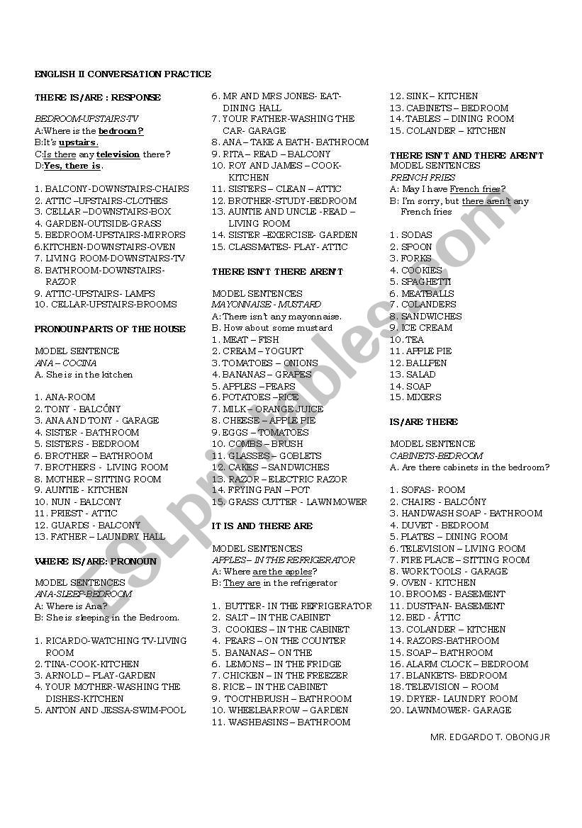 SPEAKING WORKSHEET : THERE IS/ THERE ARE