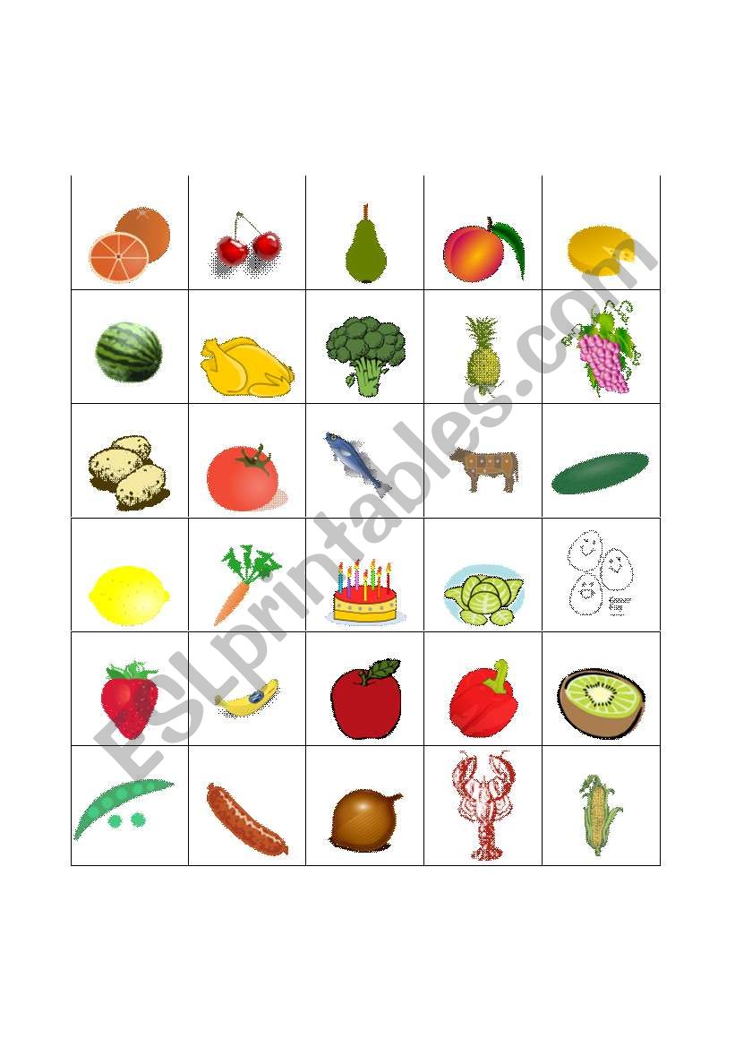 Foods Bingo Flash Card worksheet