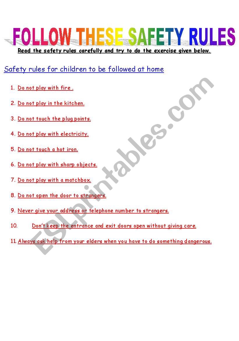 Safety Rules to be followed at home