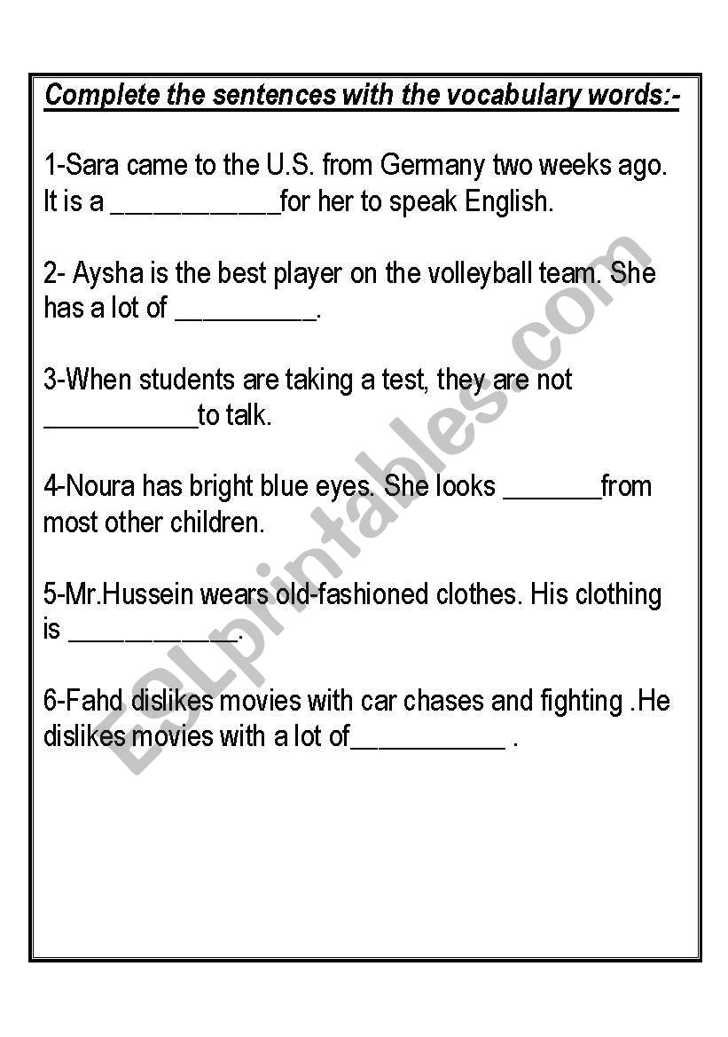 vocabulary worksheet