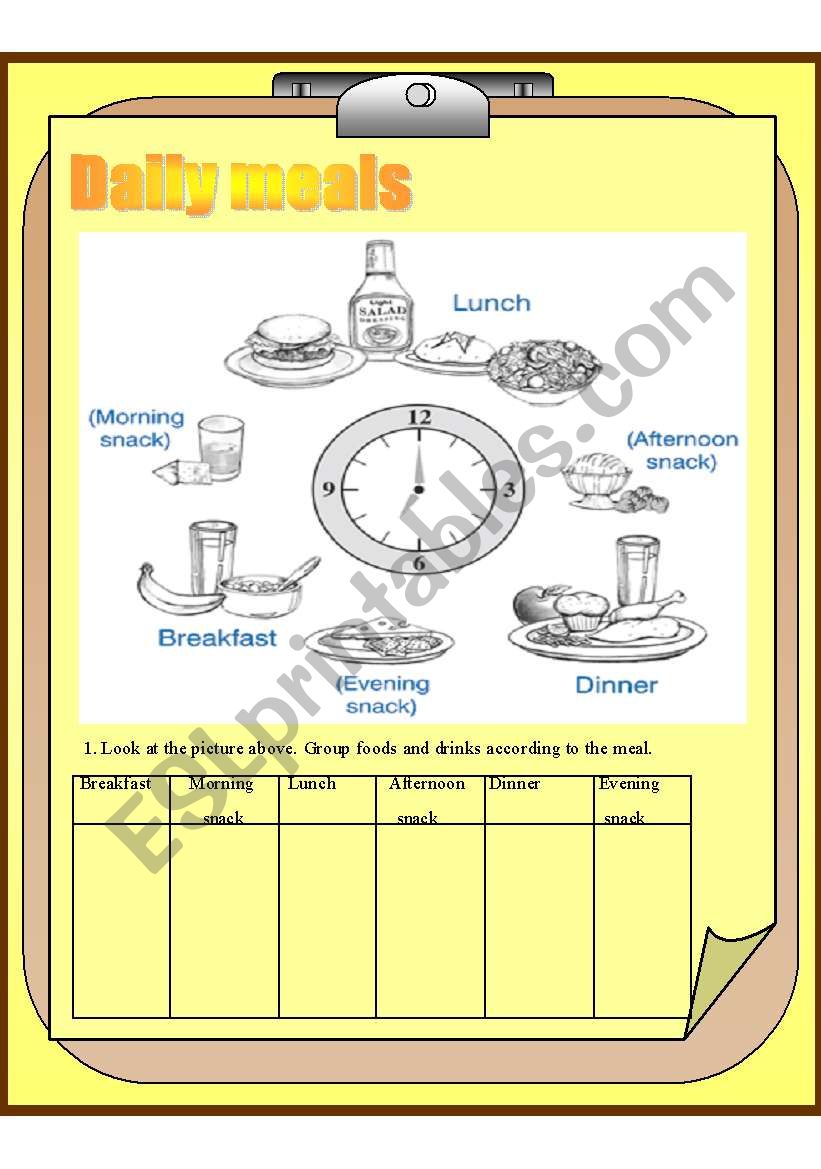 Daily meals worksheet