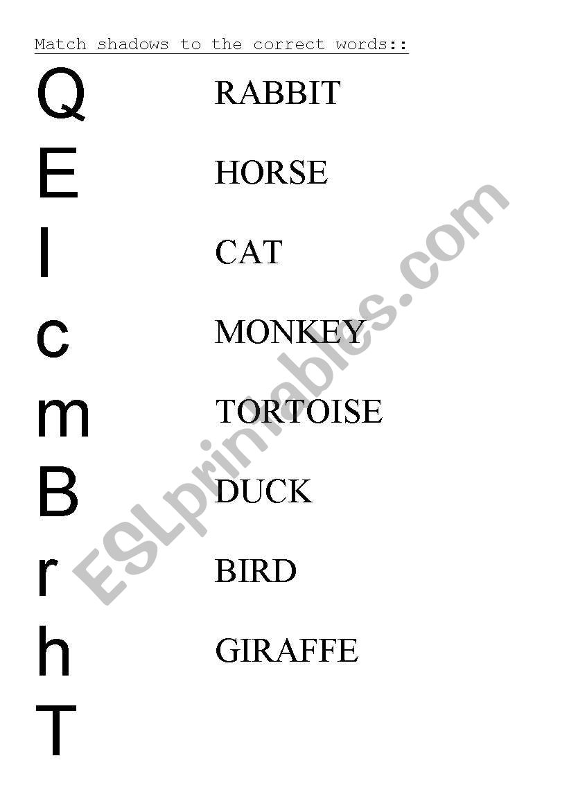 match alphabets with animal names