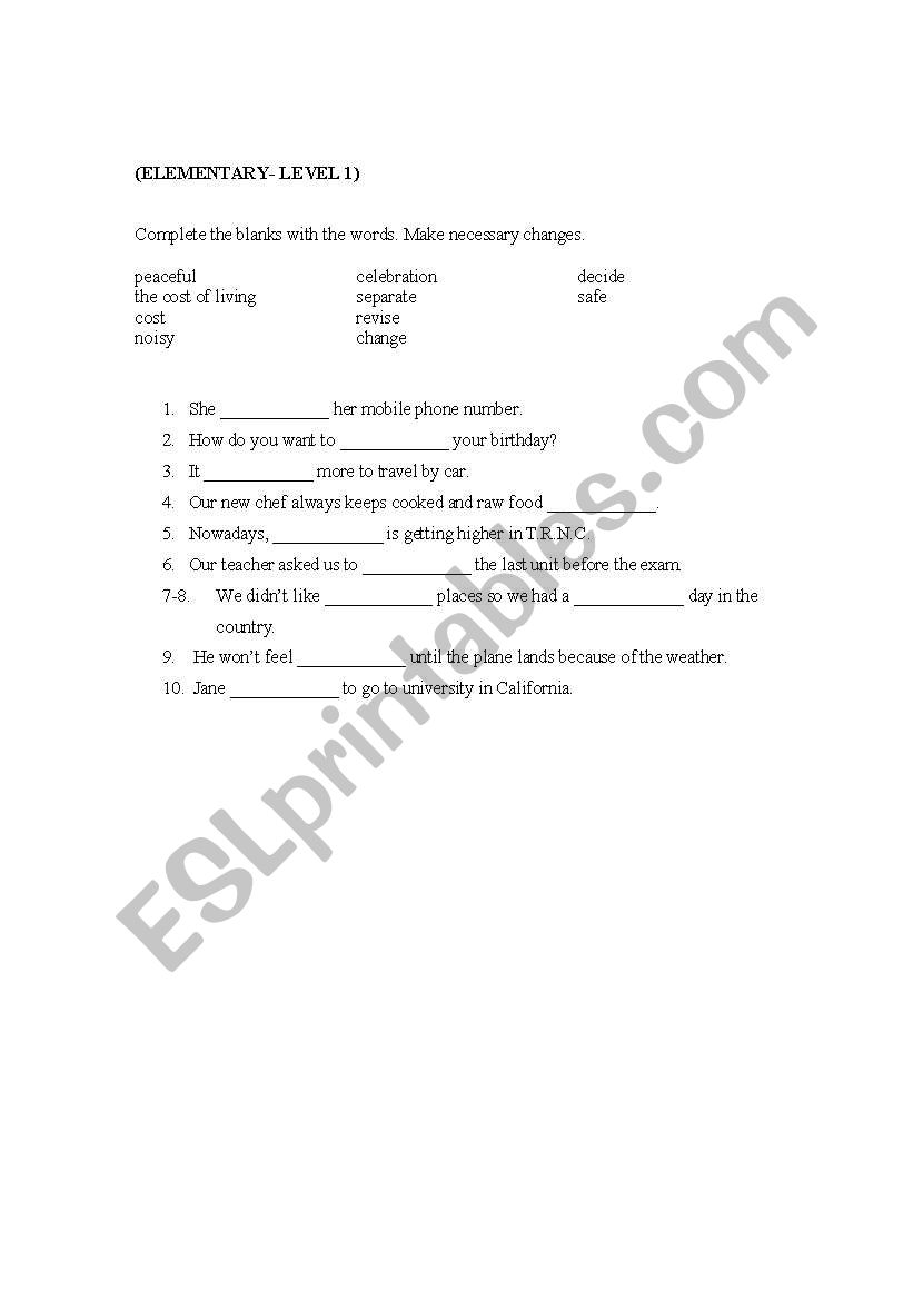 Vocabulary Elementary Level worksheet