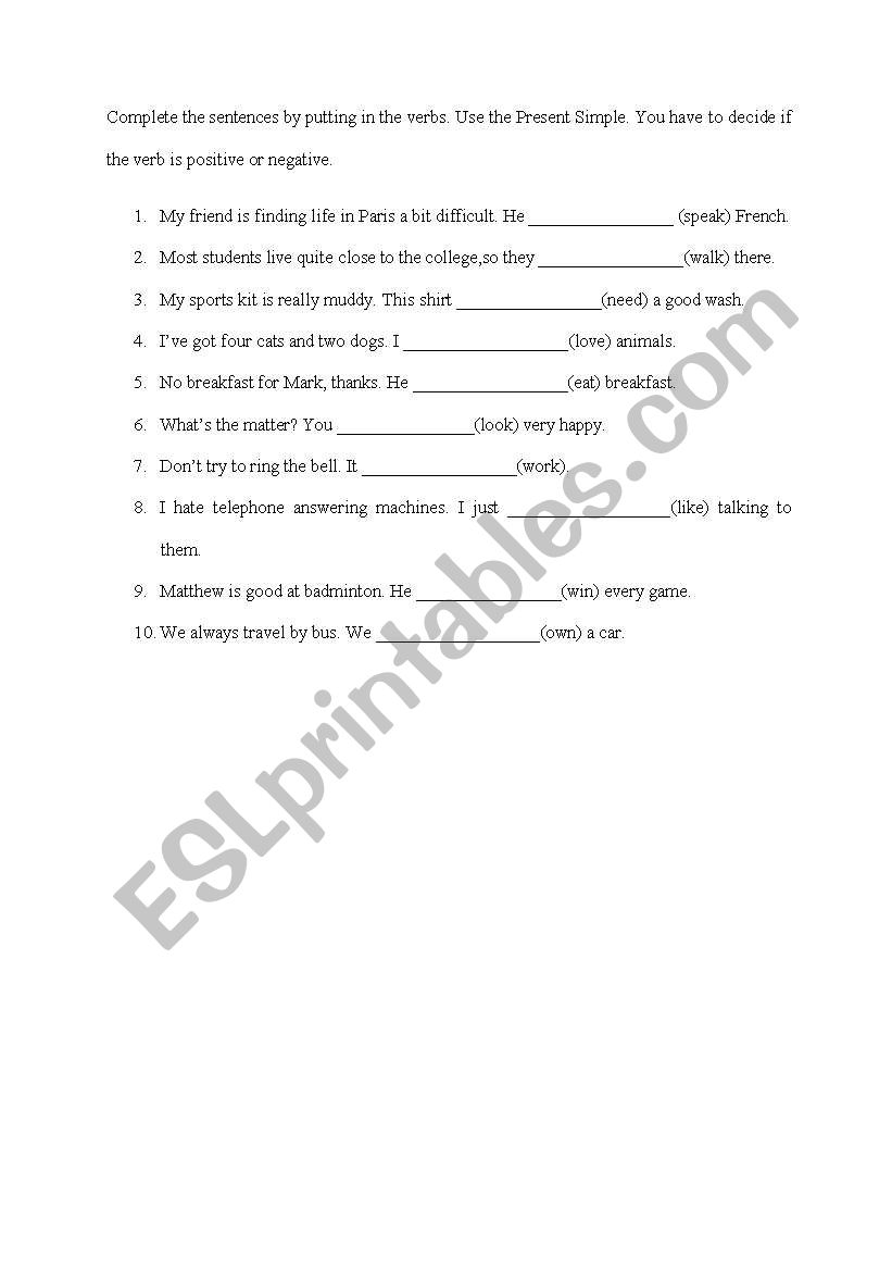 present simple mix exercise worksheet