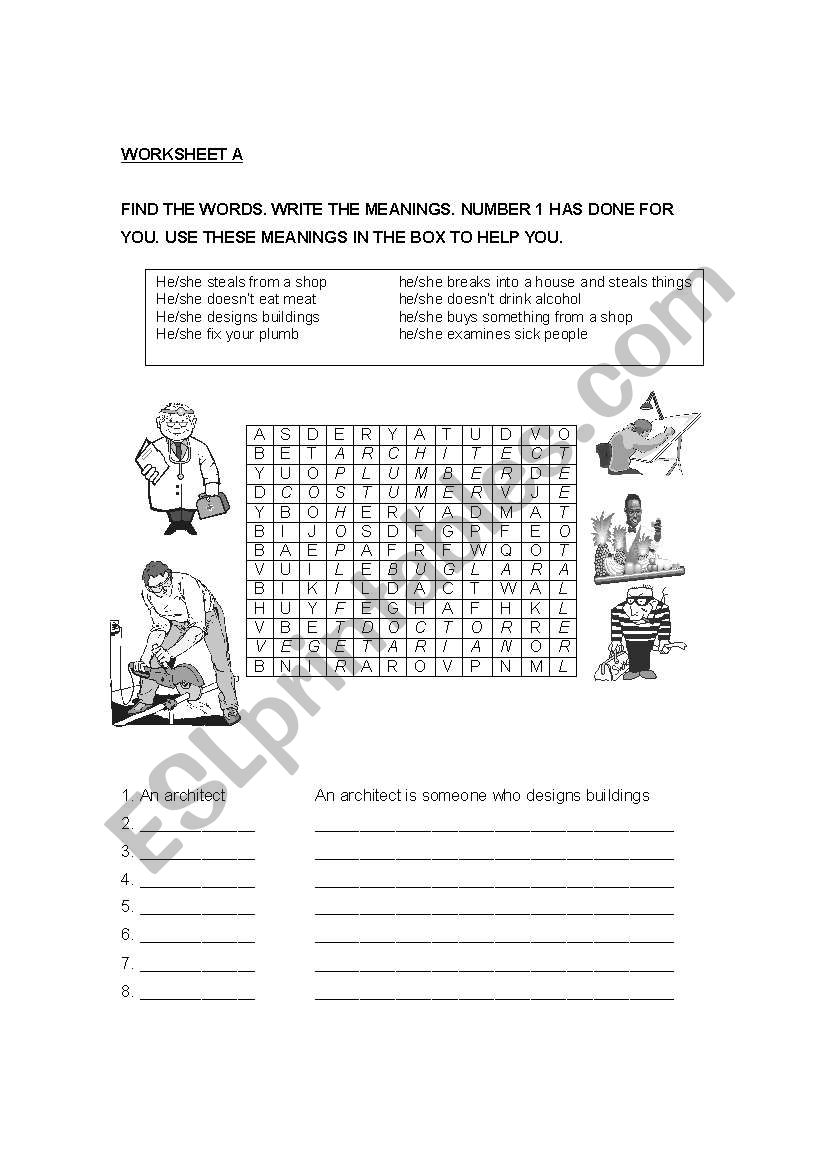 occupations worksheet