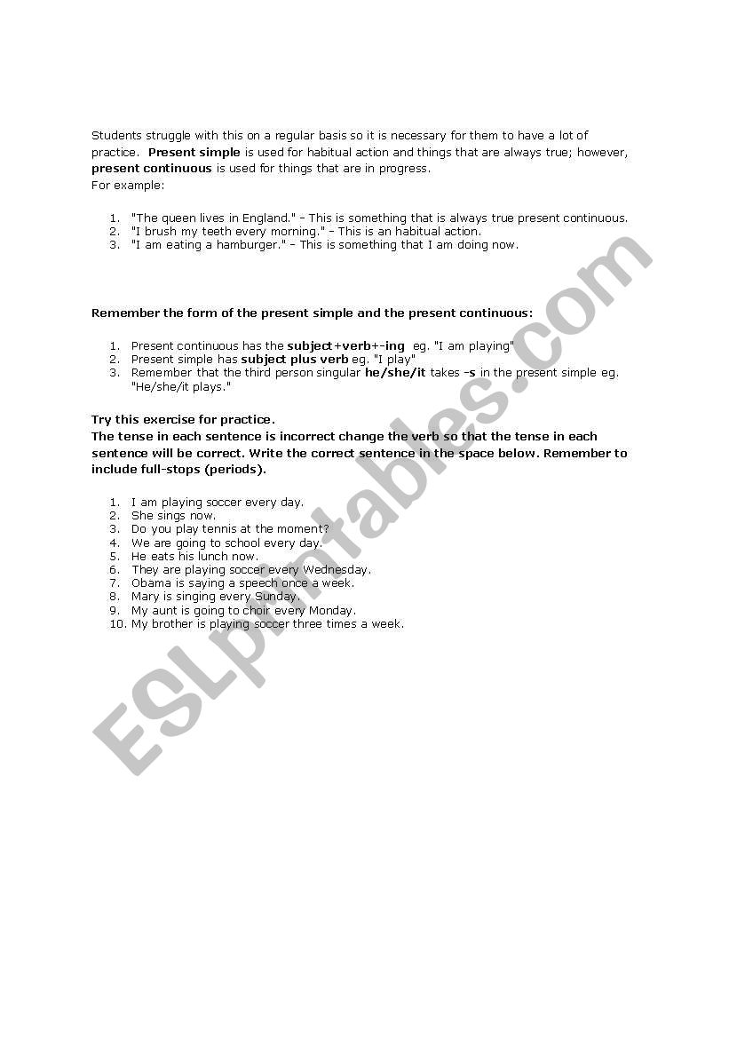 present continuous worksheet