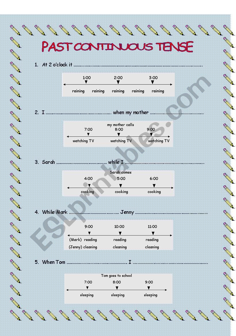 past continuous - when, while worksheet