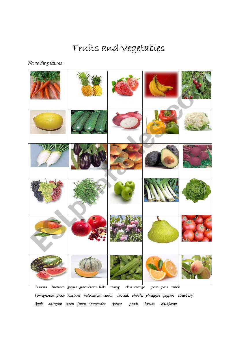 fruits and vegetables worksheet