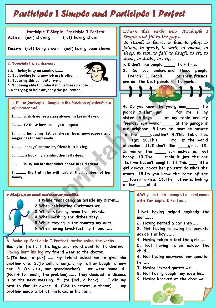 Participle I Simple and Participle I Perfect (exercises for writing and speaking + a key)