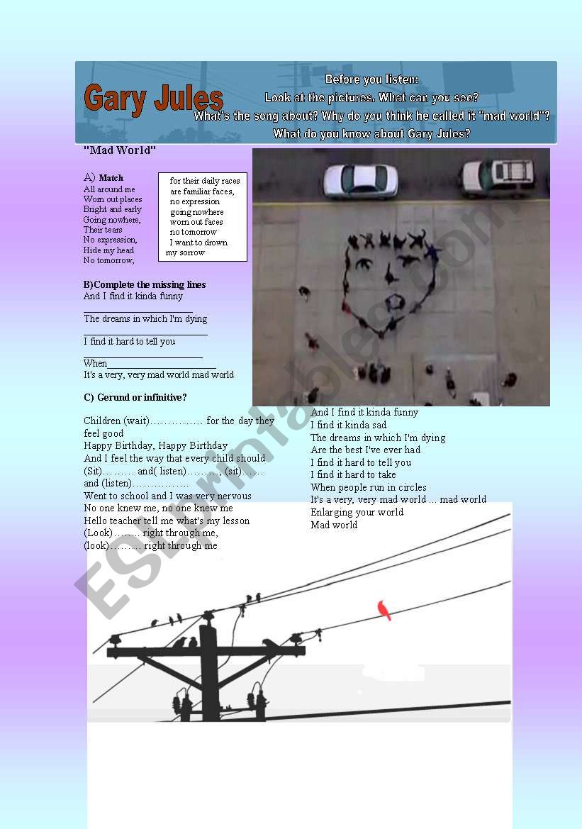 SONG:Gary JulesÂ´ Mad World worksheet