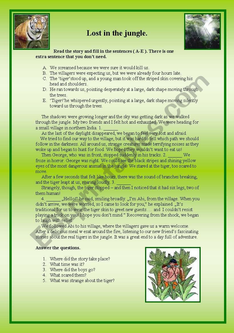 Lost in the jungle worksheet