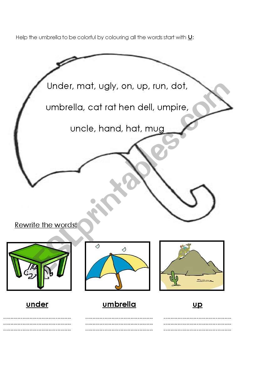 the vowl u worksheet