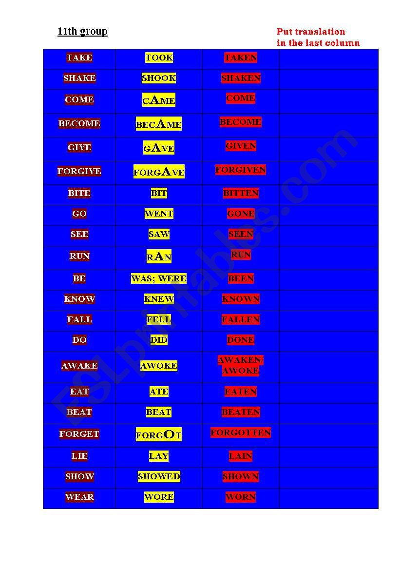 irregular verbs worksheet