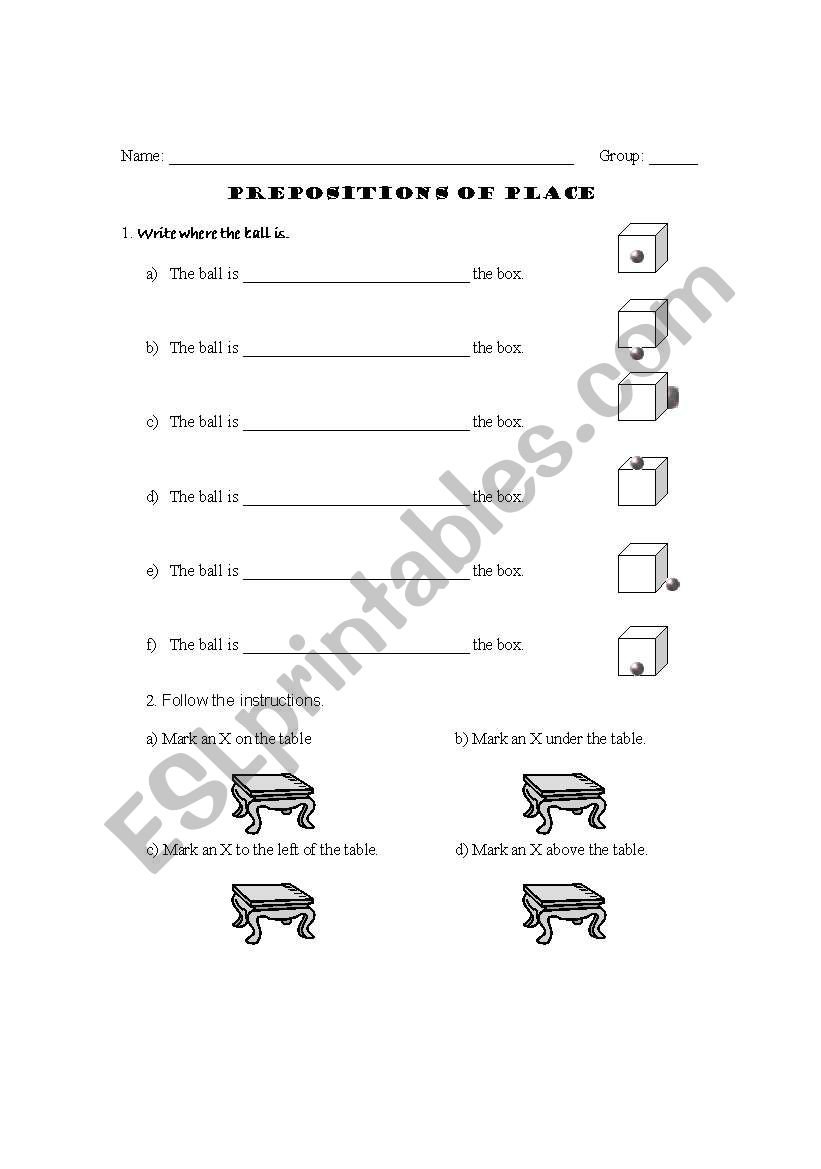 Prepositions of Place worksheet