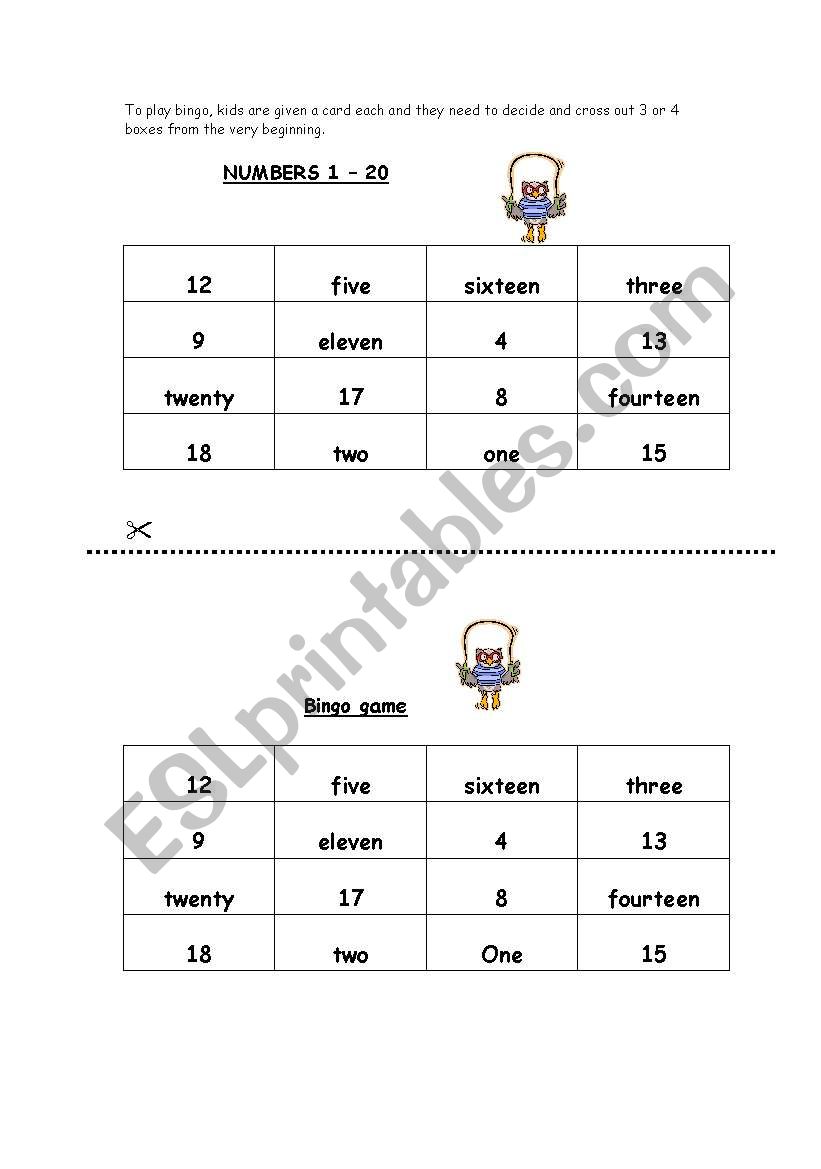 Numbers 1-20 worksheet