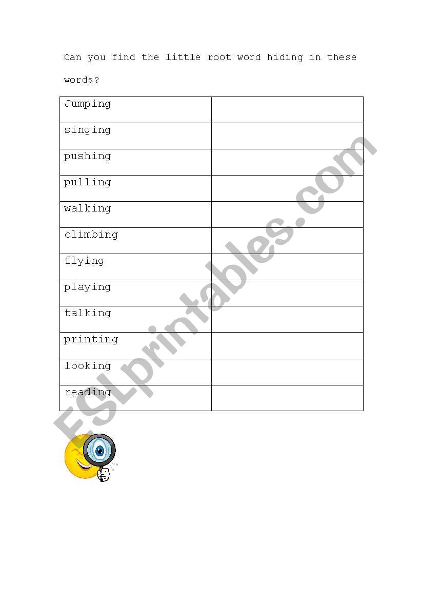 Root words worksheet