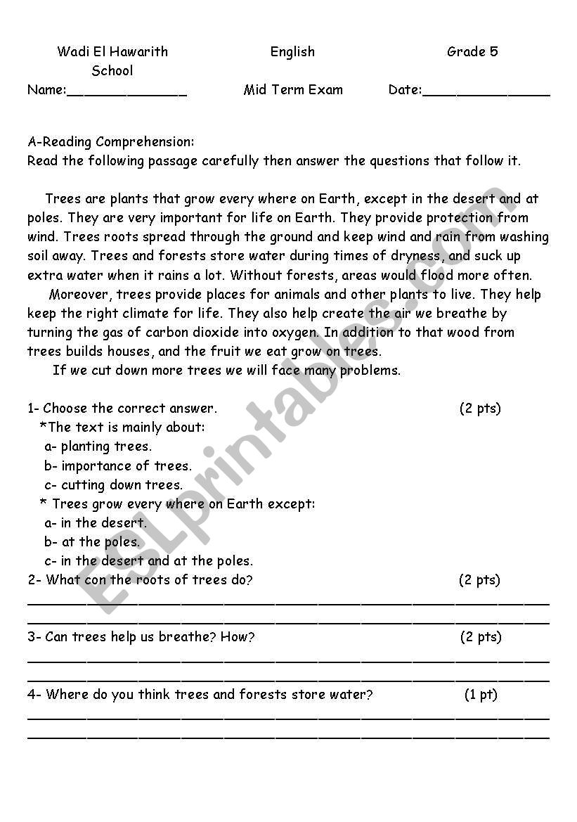 trees worksheet