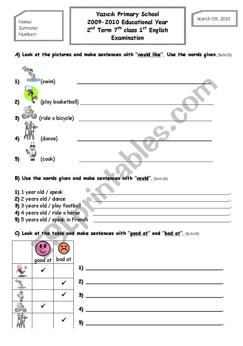 2nd term 7th grade 1st exam paper