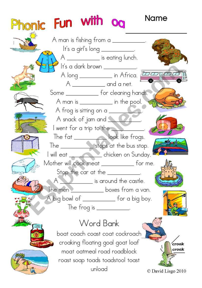 3 pages of Phonic Fun with oa: worksheet, story and key (#15)