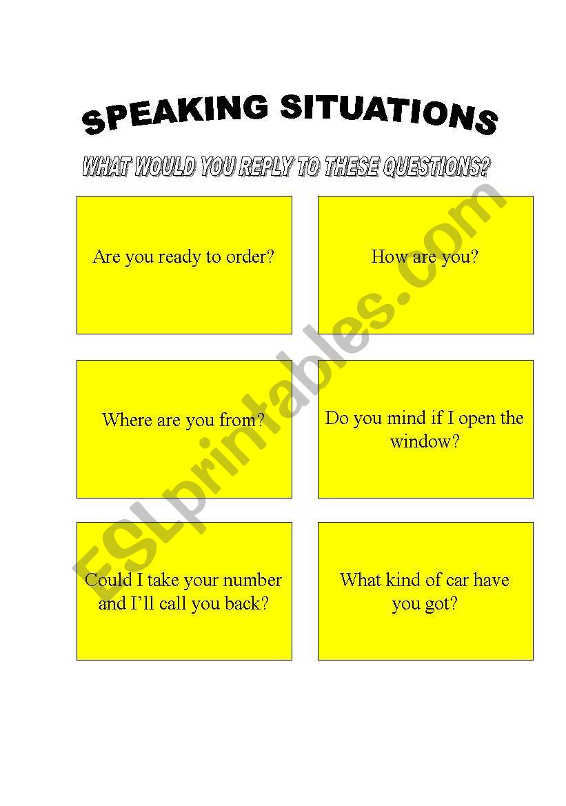 Speaking situations 2 worksheet