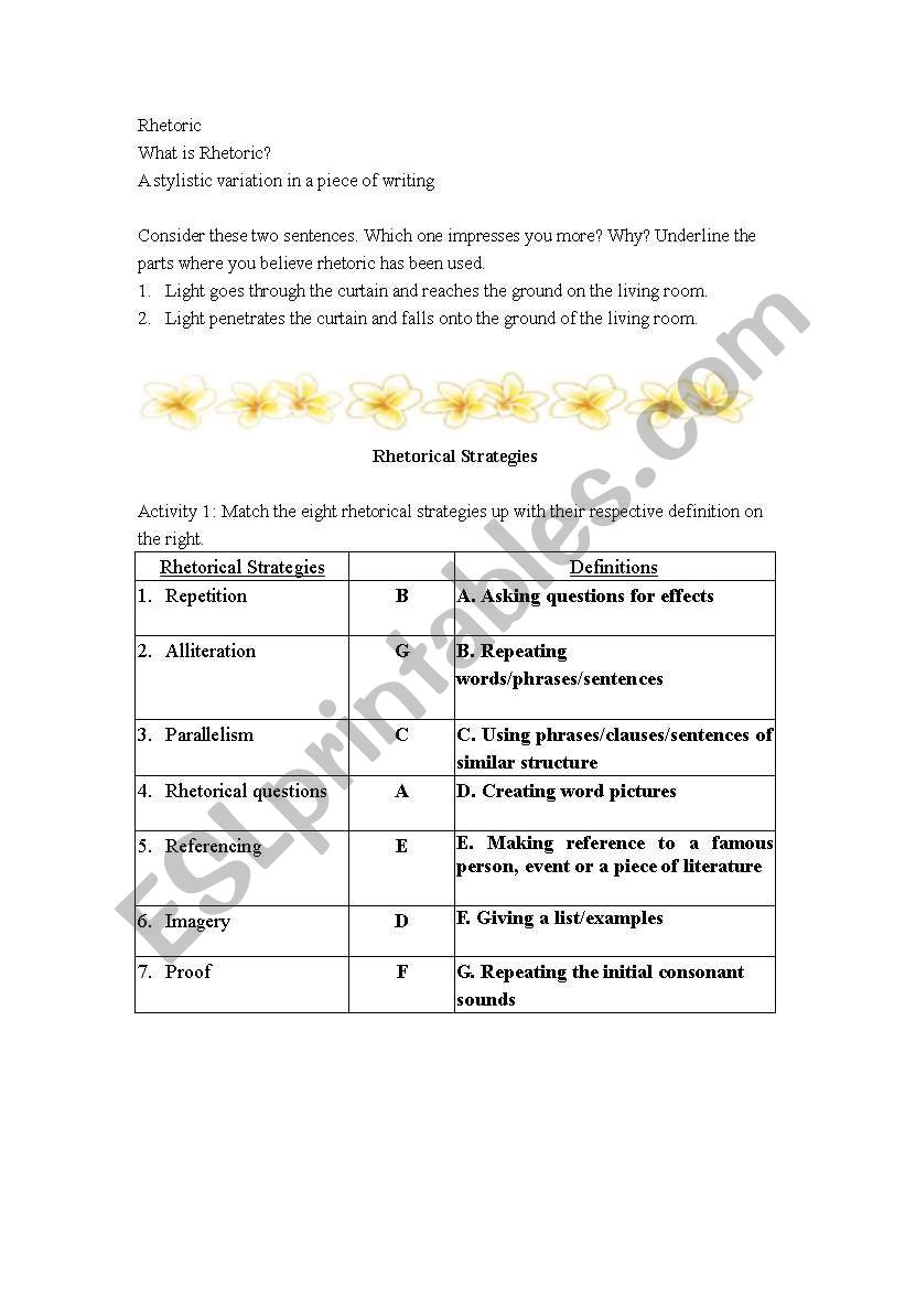 Rhetoric Stratgies worksheet