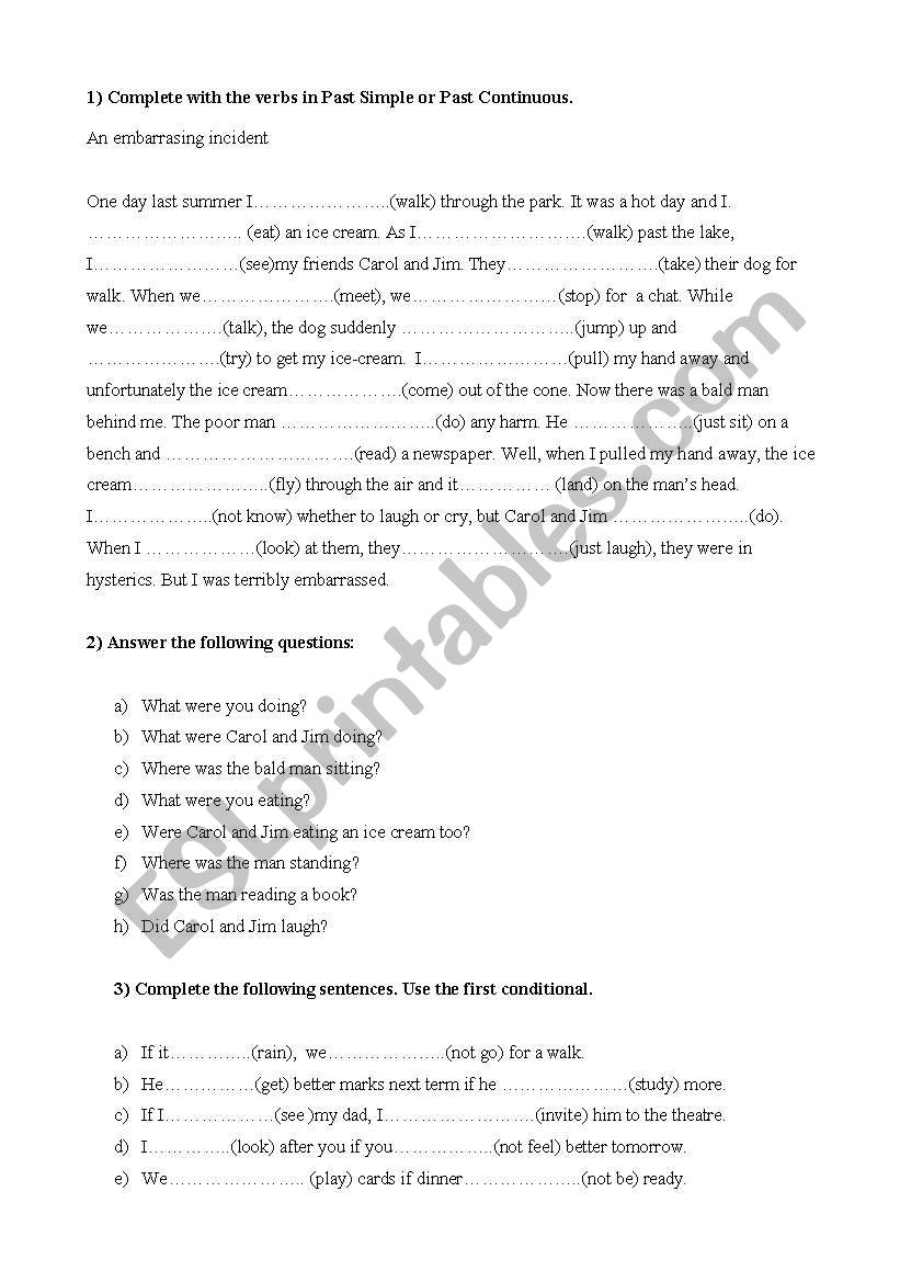 past simple and continous worksheet