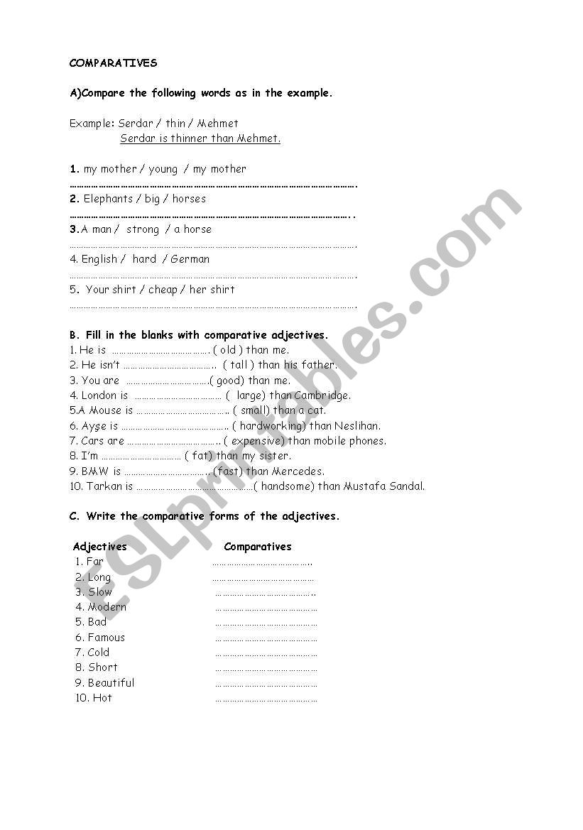 Comparatives  worksheet