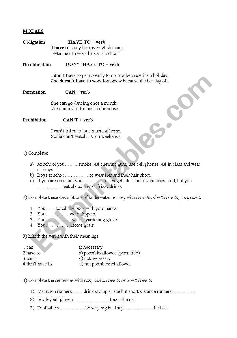 modals worksheet