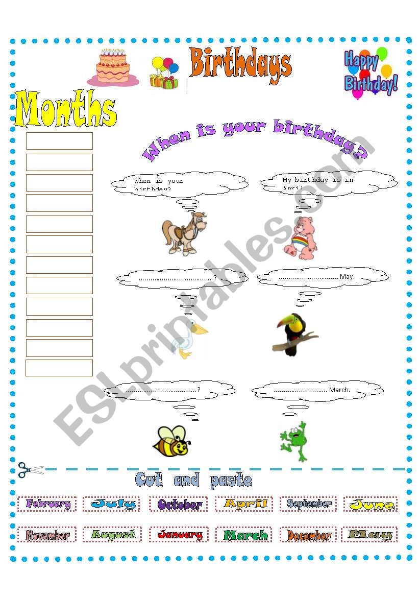 Birthdays worksheet