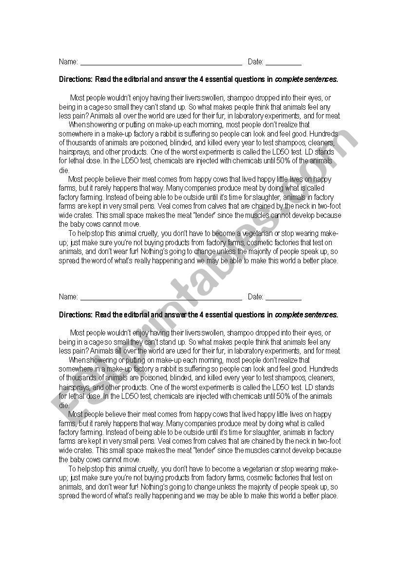 Persuasive Editorial Homework worksheet