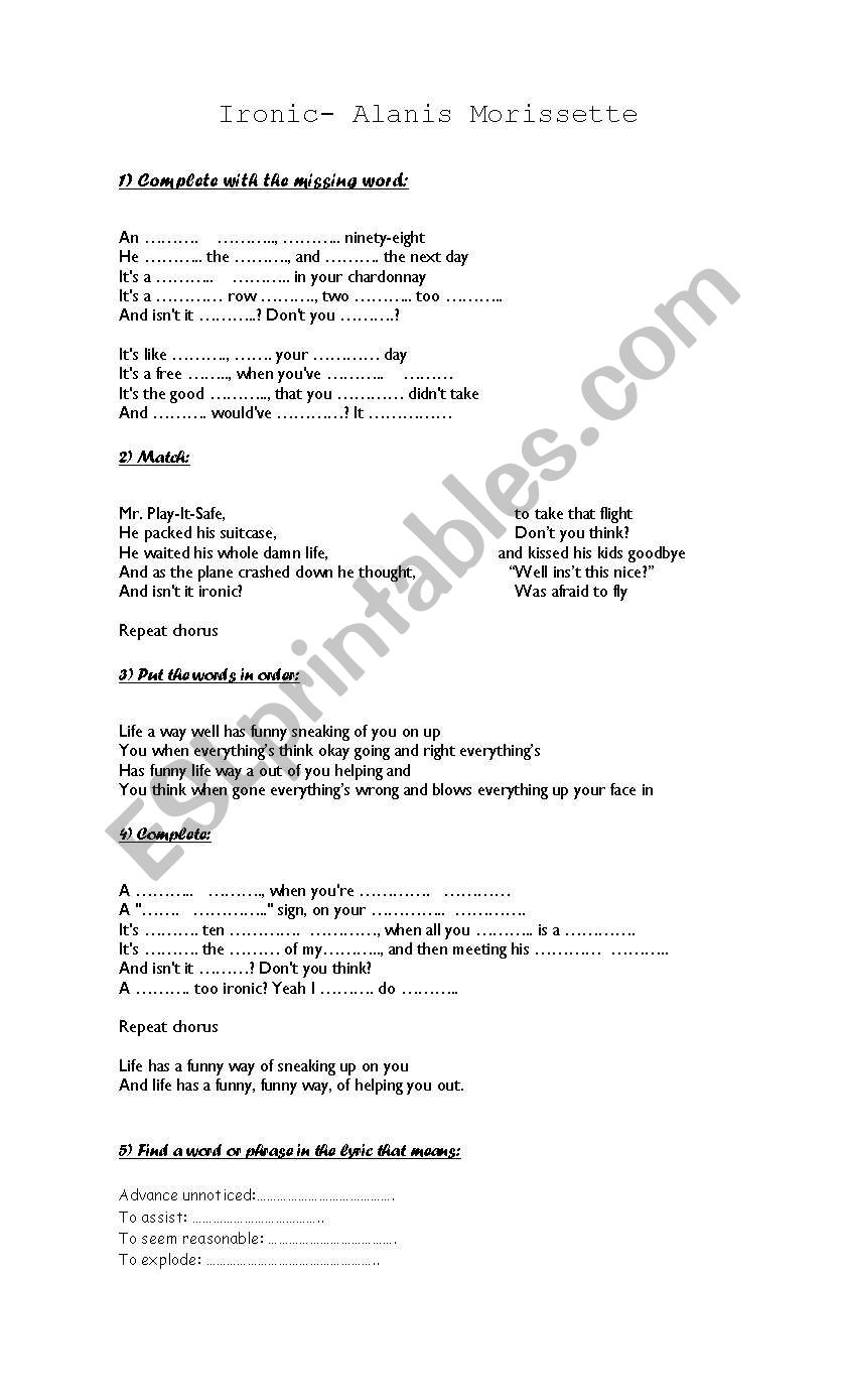 Listening to a song: Ironic worksheet