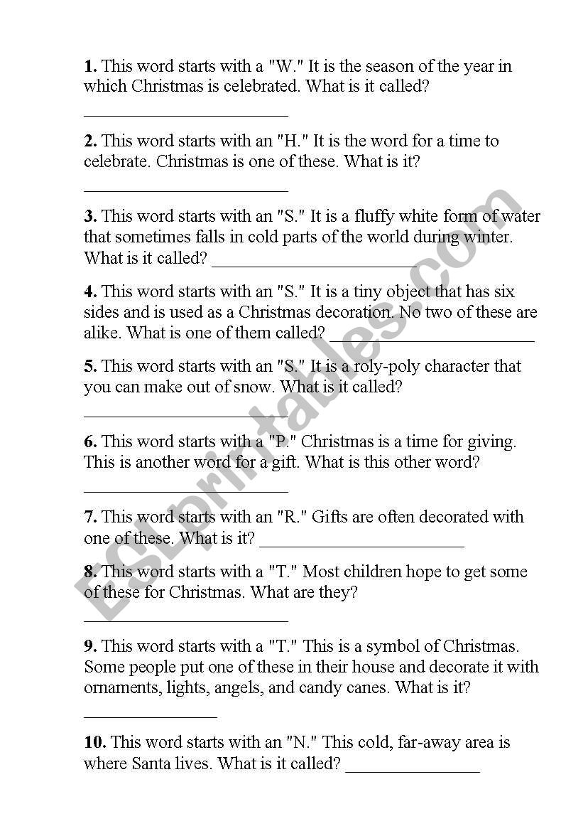 Christmas quiz worksheet