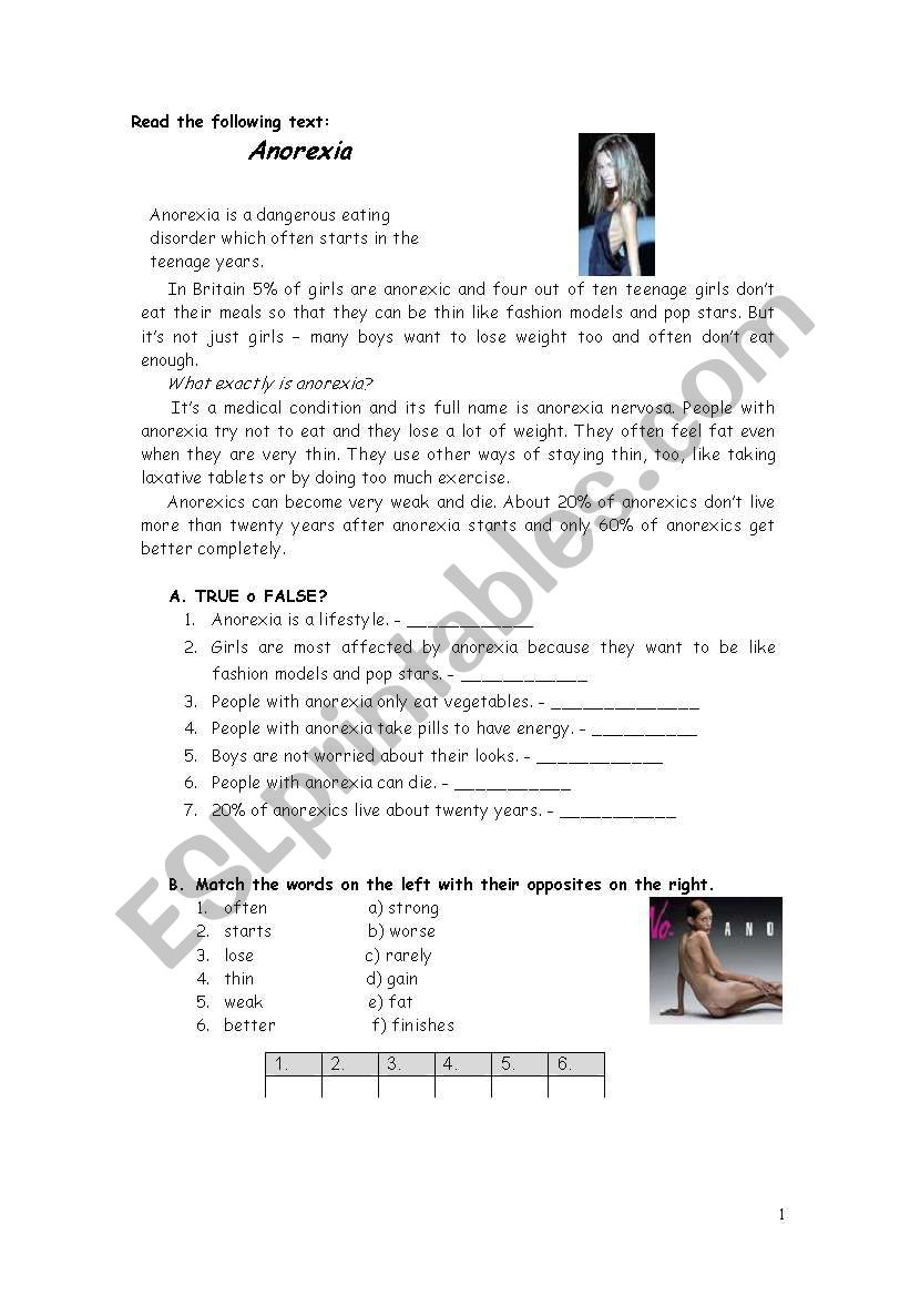 eating disorders worksheet