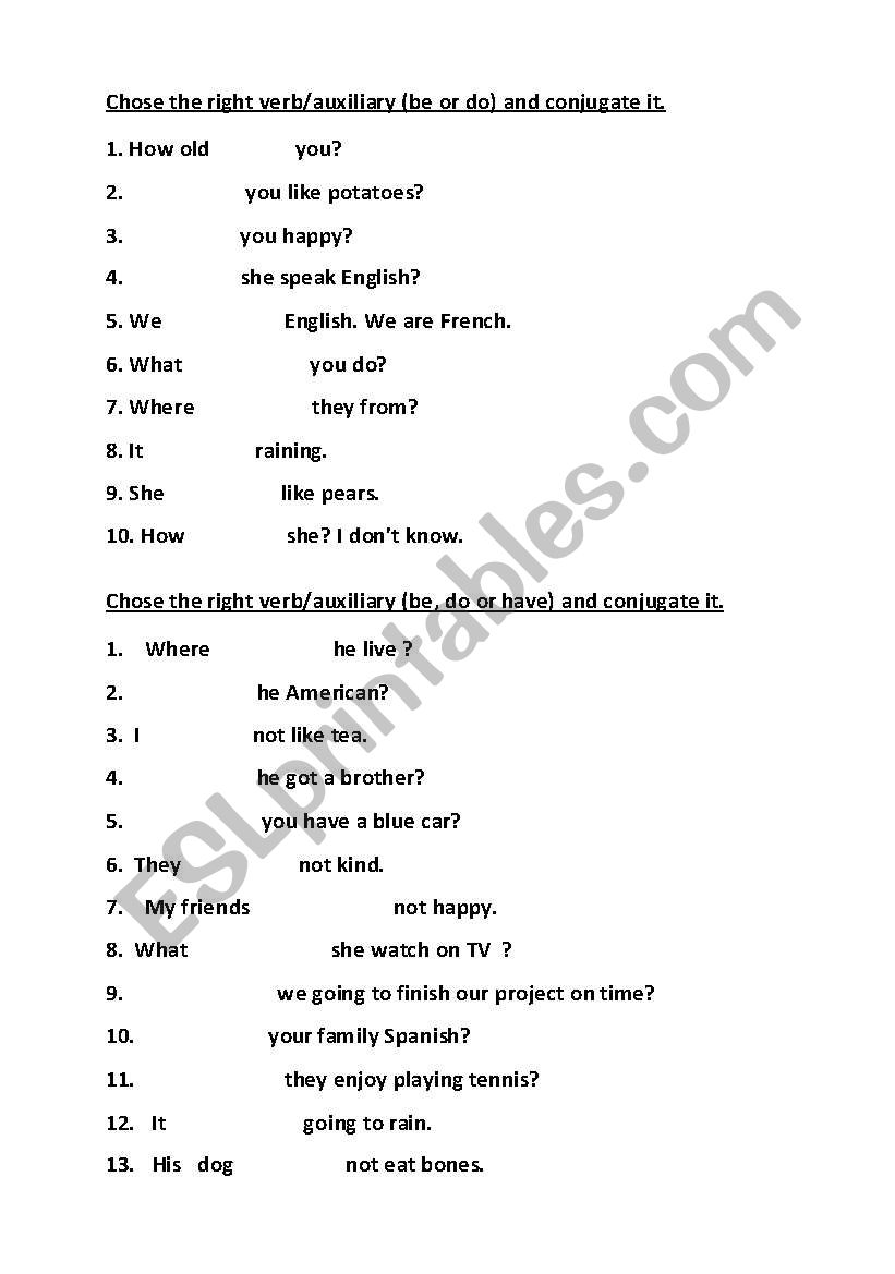 BE,DO,HAVE worksheet