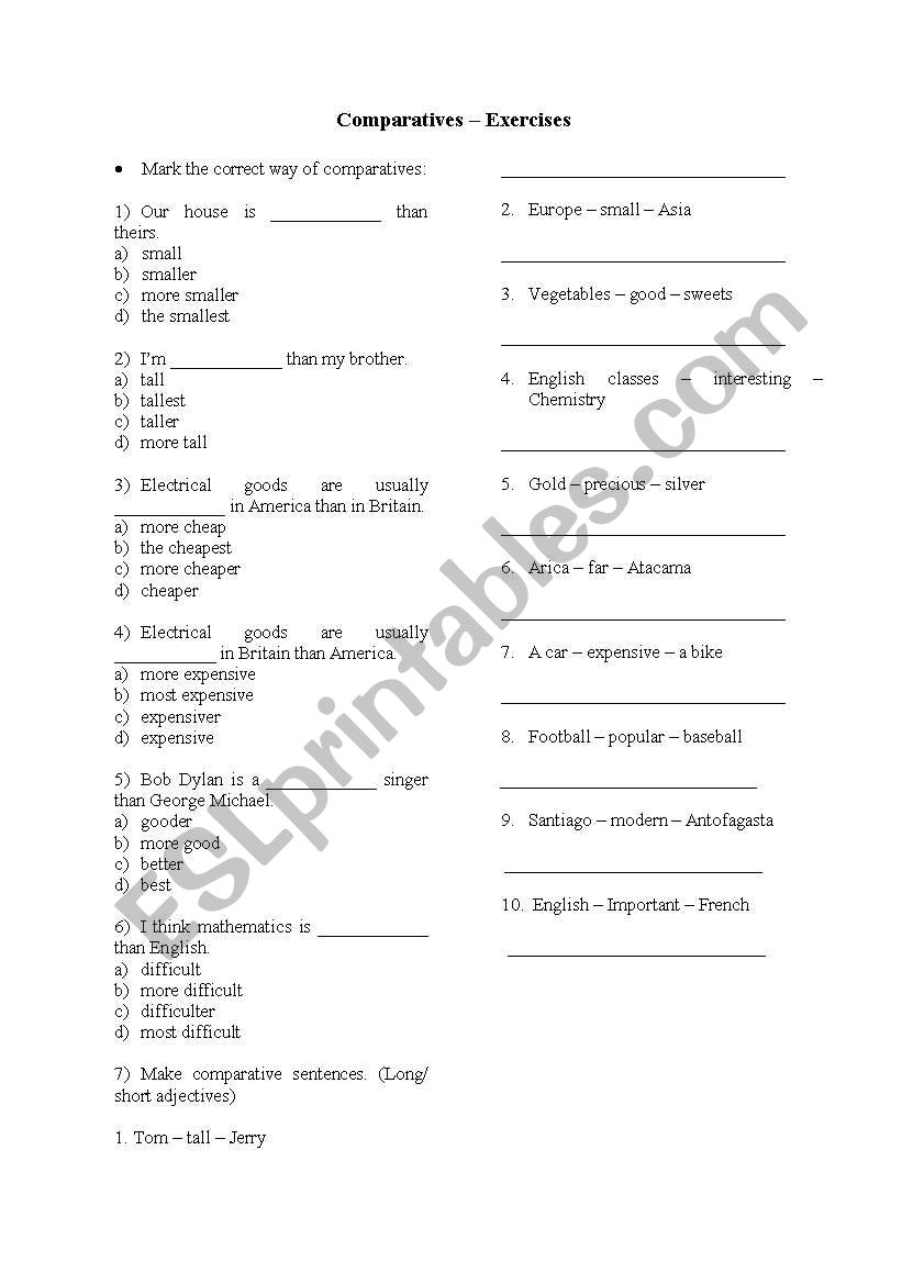 Comparatives exercise worksheet