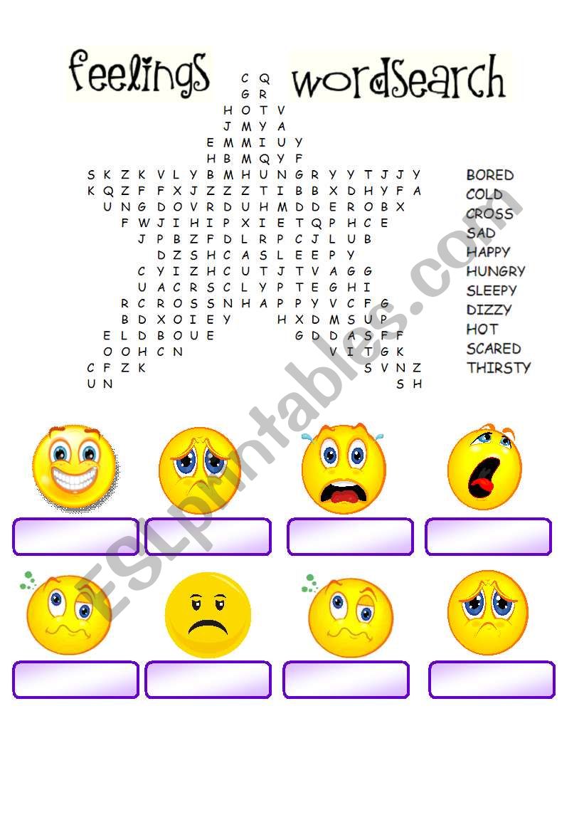 feelings wordsearch worksheet