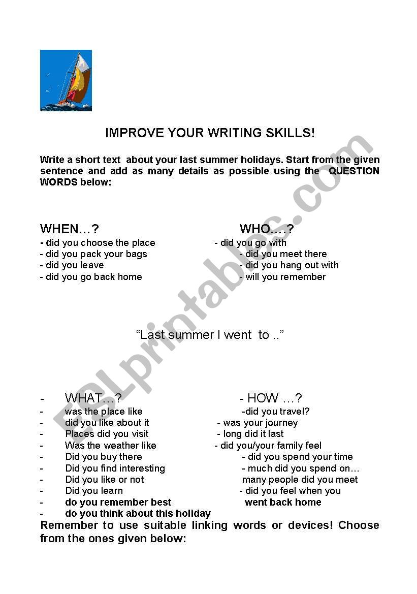 IMPROVE YOUR WRITING SKILLS worksheet