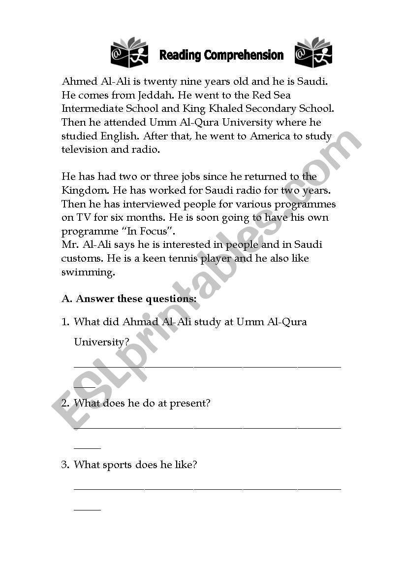 reading comprehension worksheet