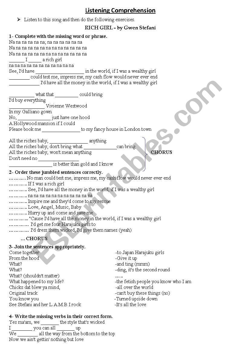 Rich Girl - song worksheet