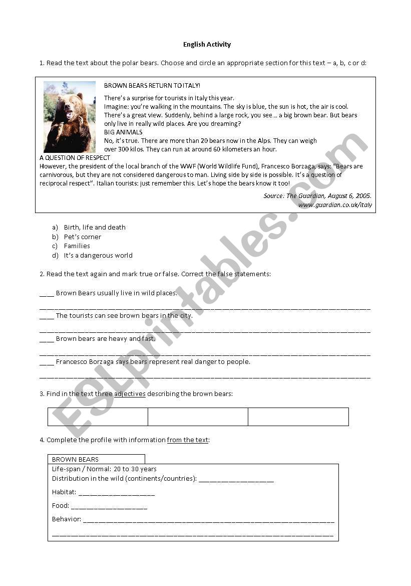 Animals Activity worksheet