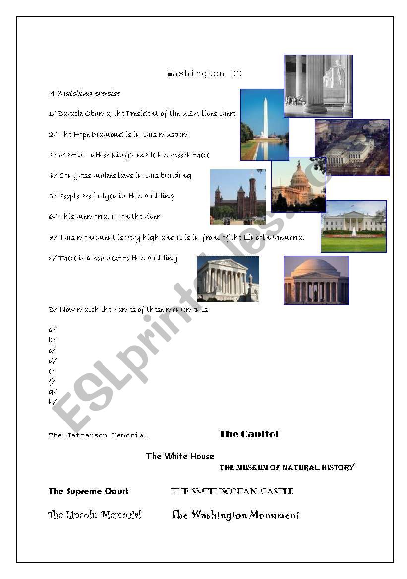 Washington DC worksheet