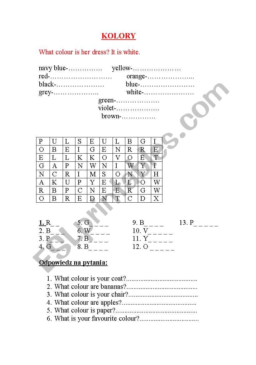 kolory worksheet