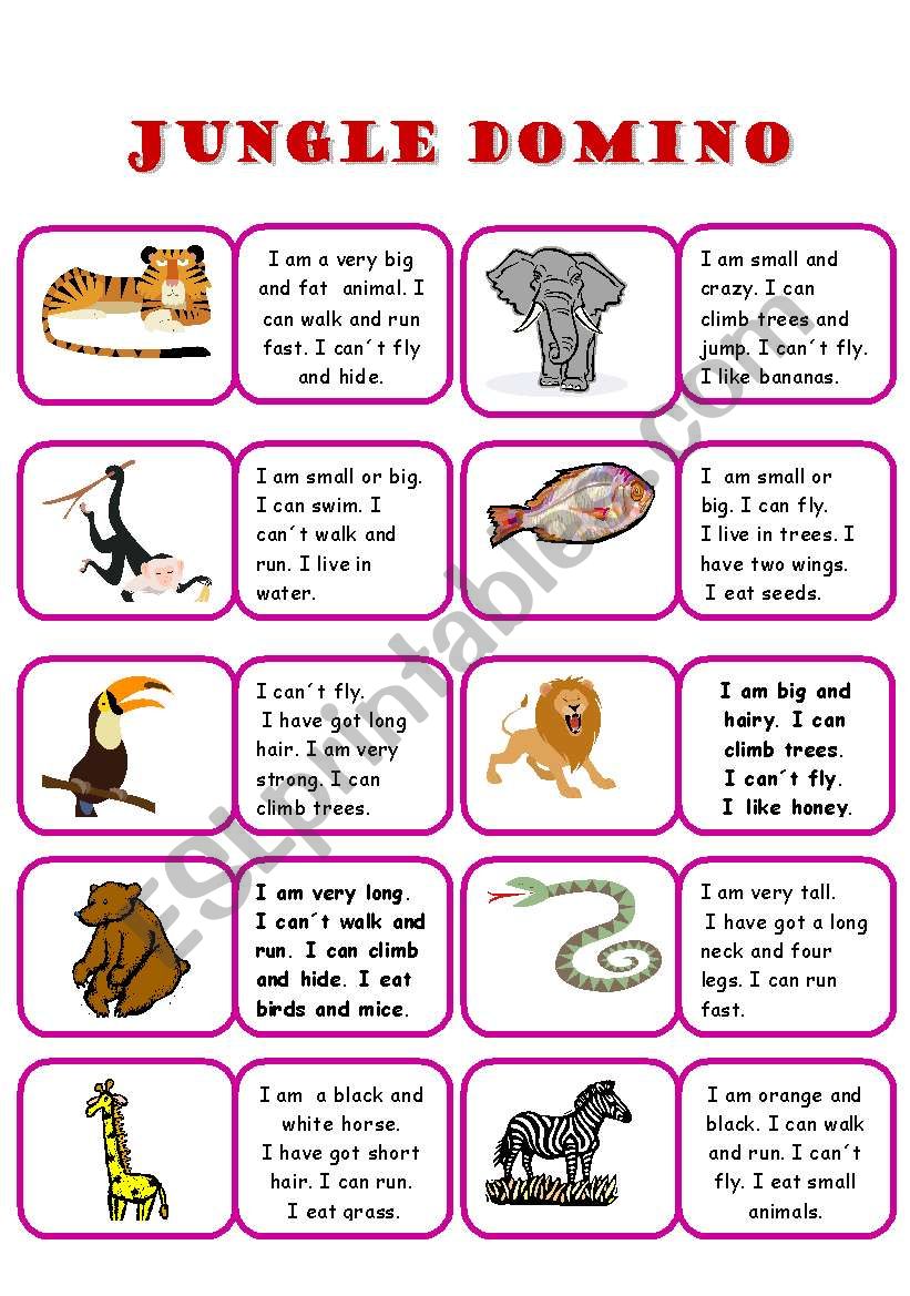 Domino - jungle animals worksheet