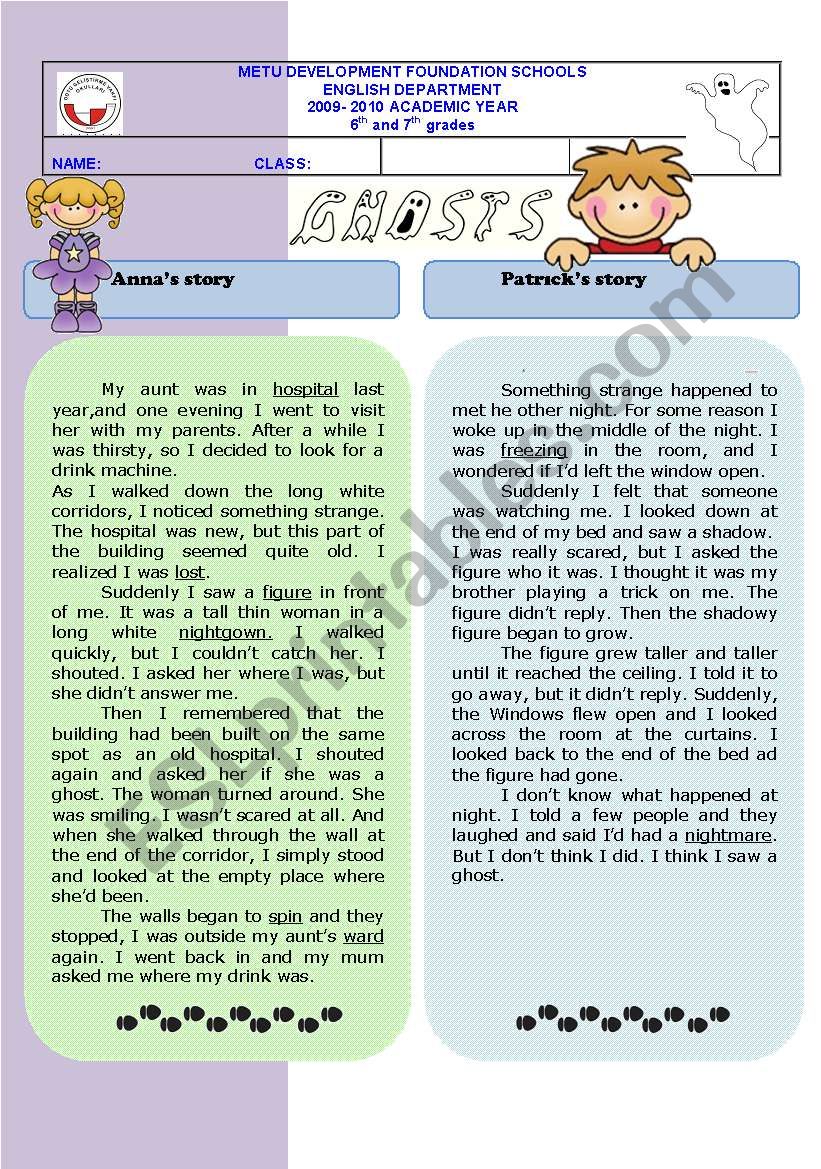 ghost stories worksheet