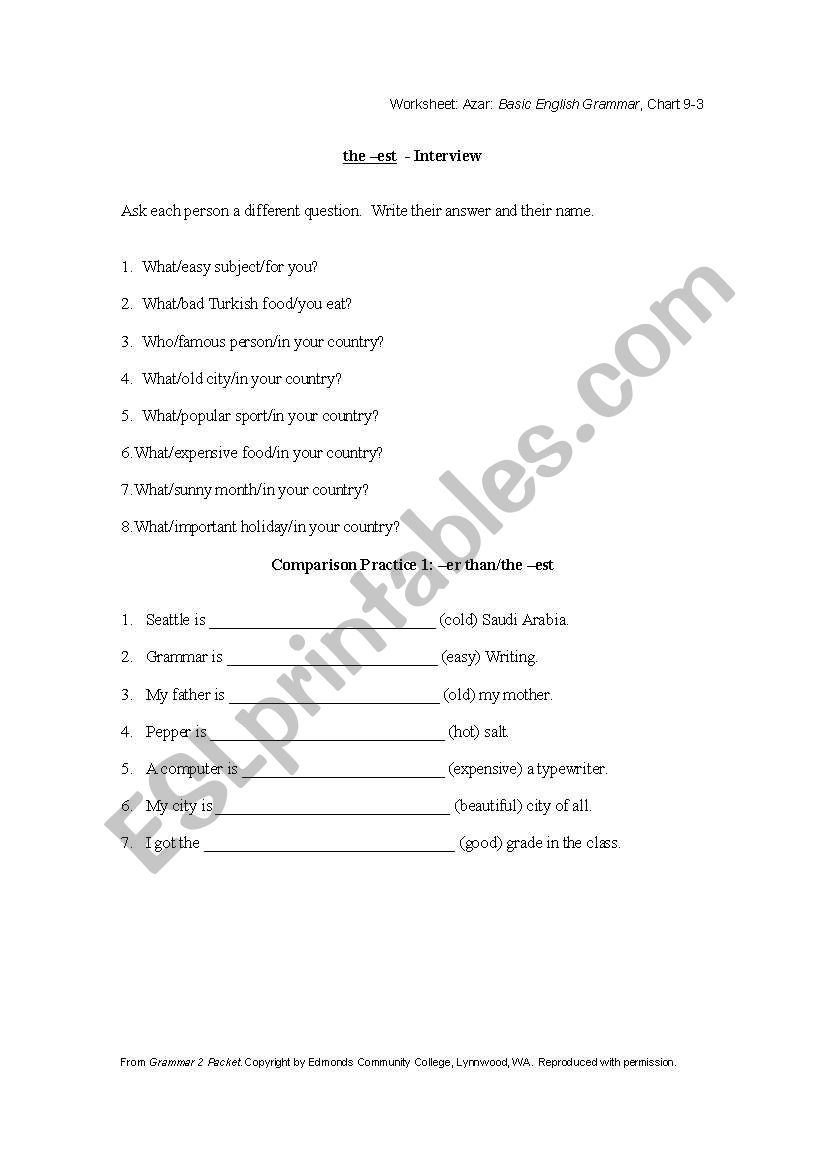 Comparatves worksheet