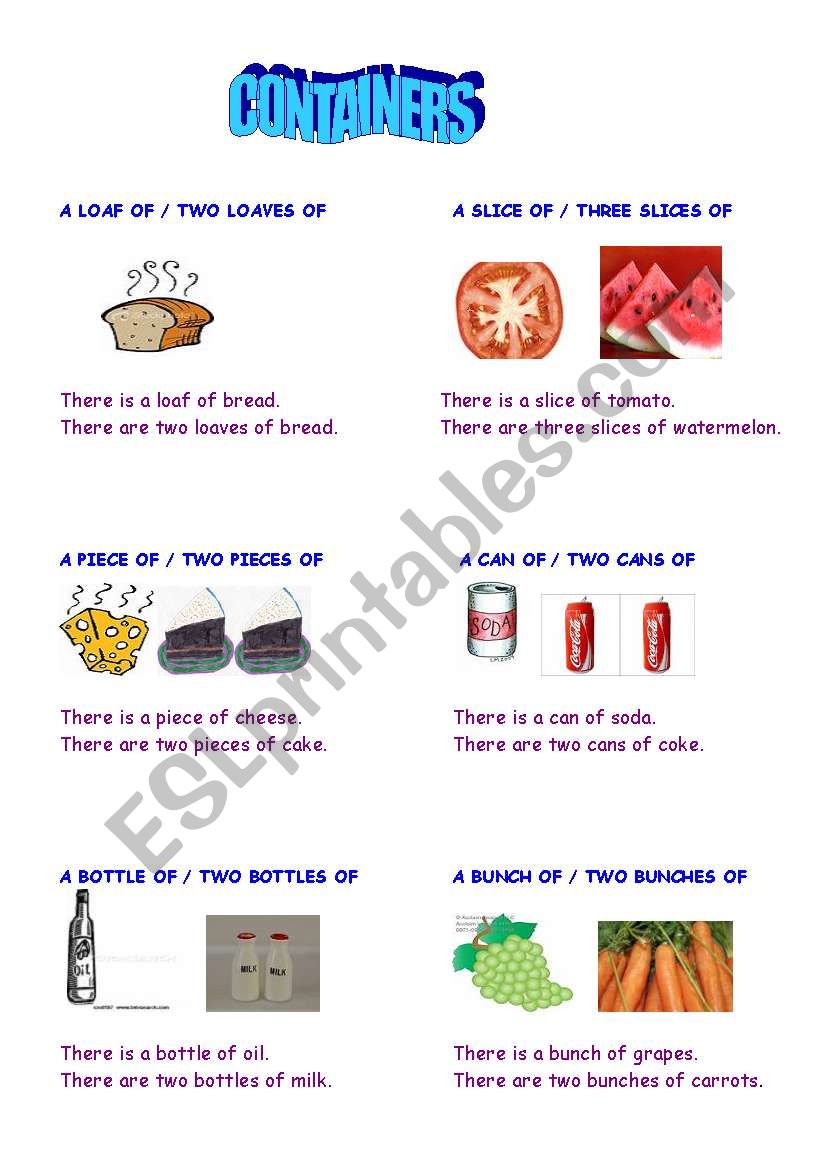 Containers with sentences worksheet