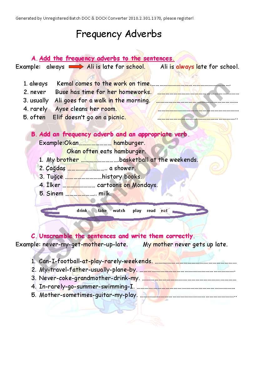 Frequency Adverbs worksheet