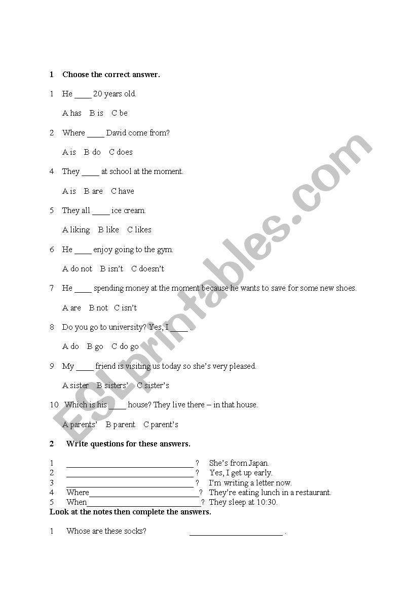 simple present worksheet