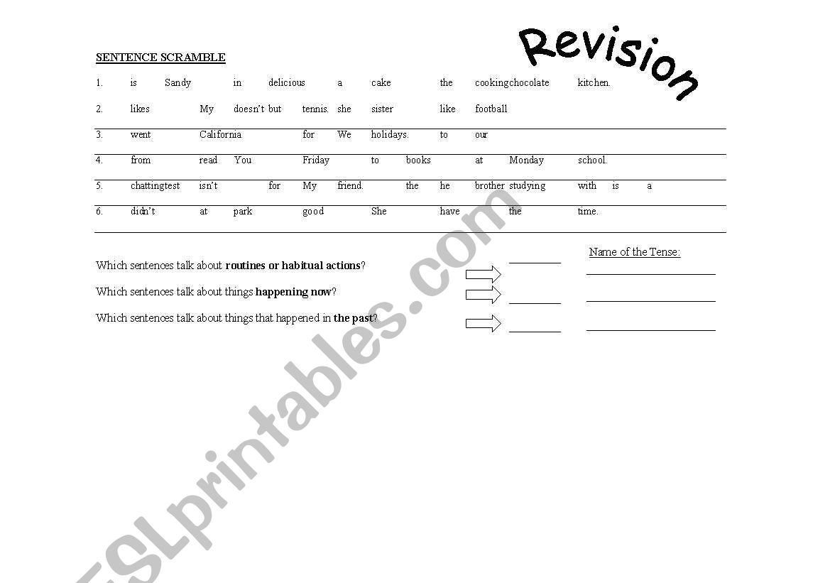 Sentence scramble worksheet